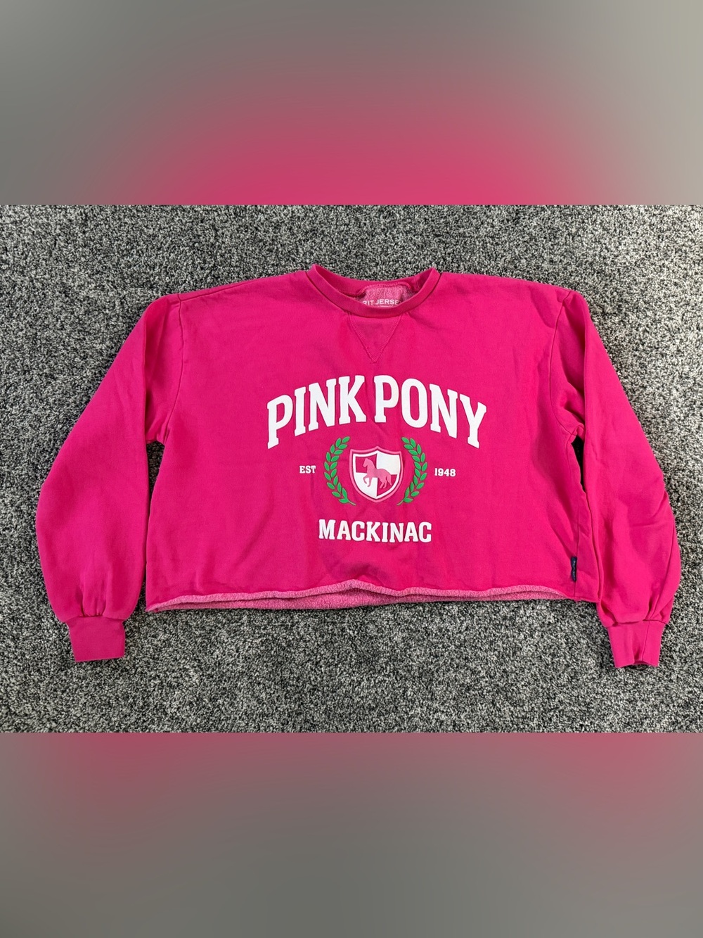 Mackinac Cropped oversized Crewneck Pink Pony Sweatshirt - XS